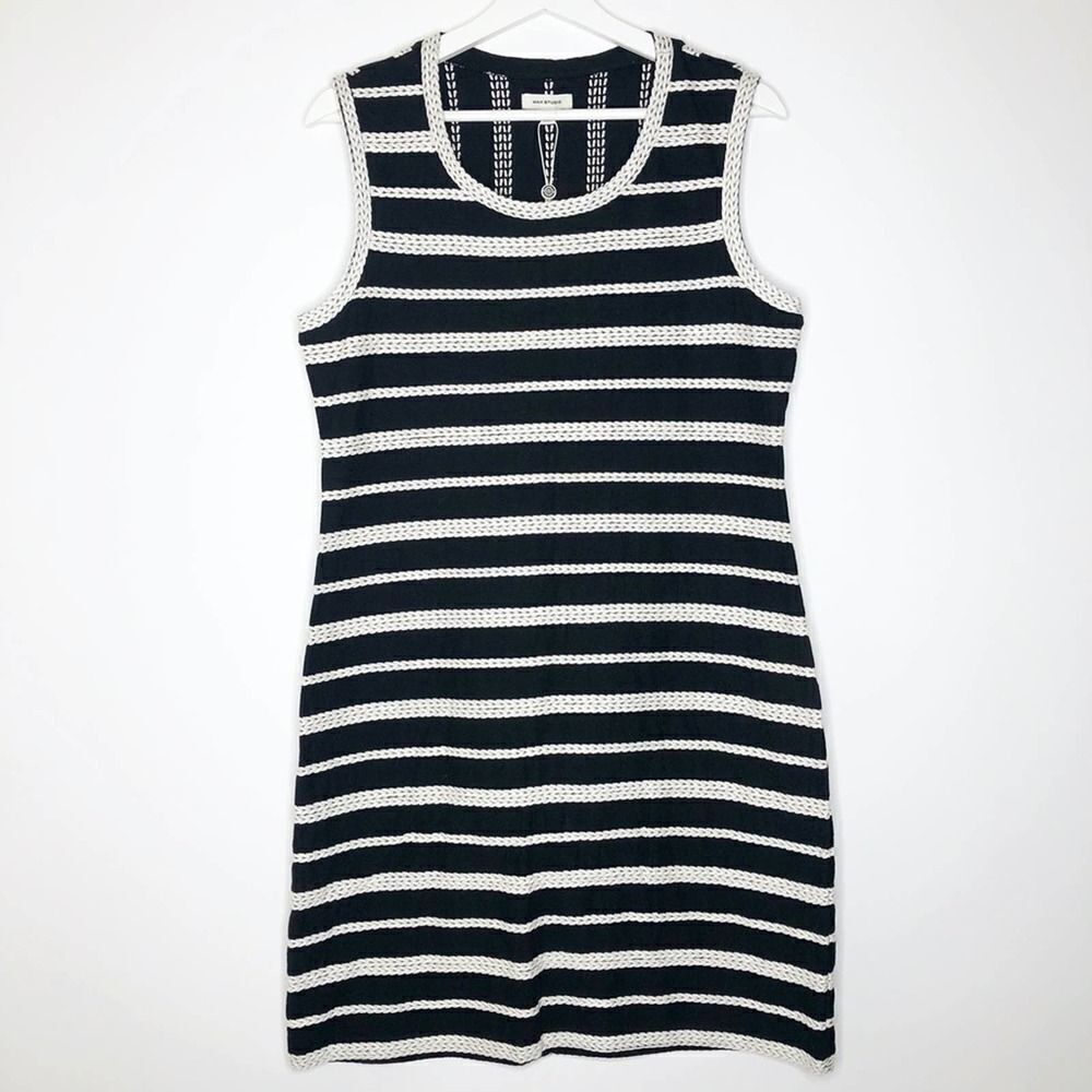 Max Studio Black Ivory Striped Dress Size L NWT Modern Classic